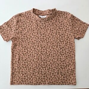 TOPSHOP Leopard Print Mock Neck T Shirt Womens Size 6 Brown Short Sleeve